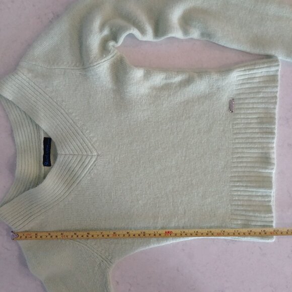 Y2K angora nylon blend fitted Medium V neck sweater top light apple green - Picture 13 of 15